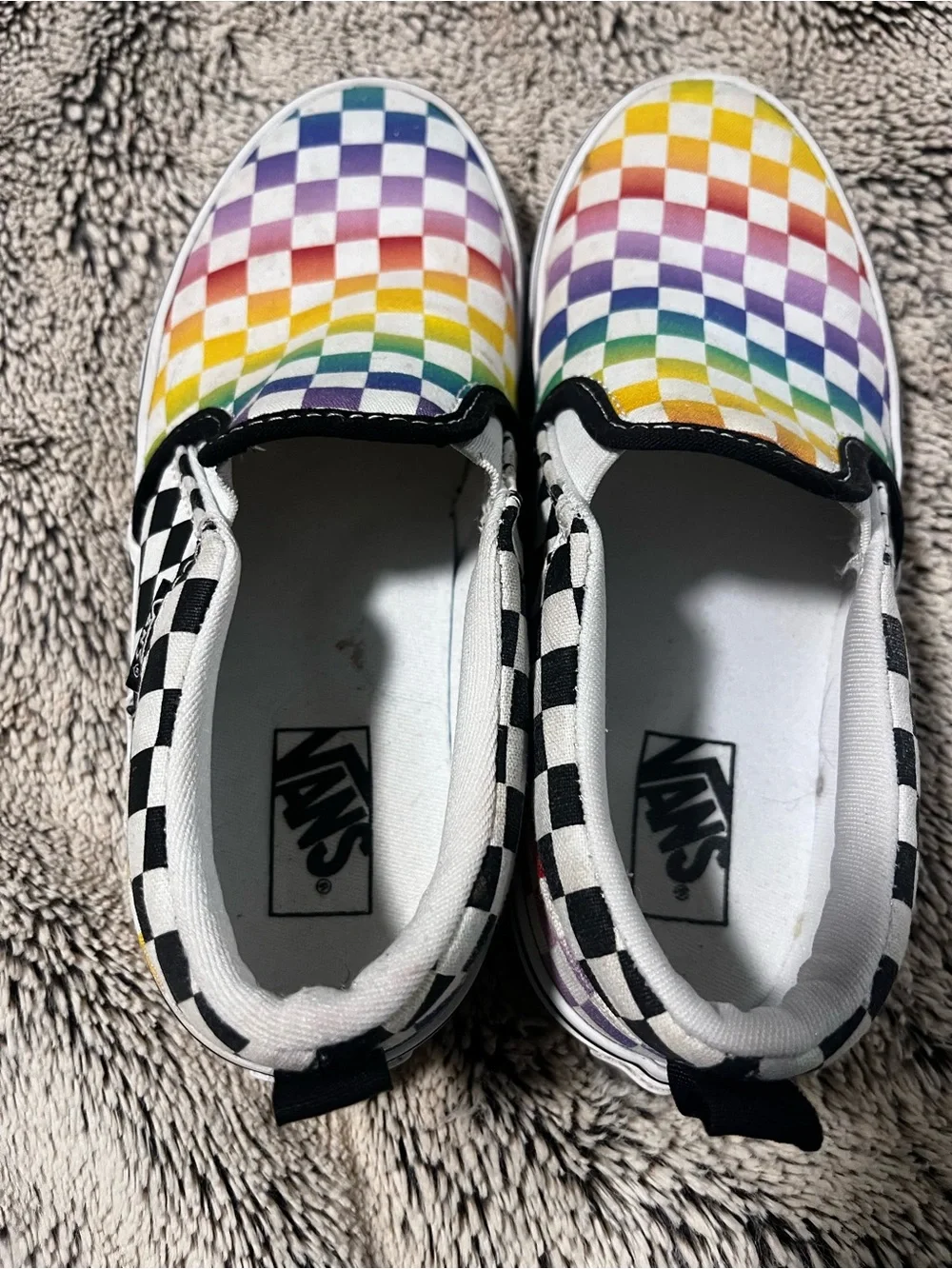 Vans Kids Slip-On Checkerboard Rainbow Canvas Sneakers size 3